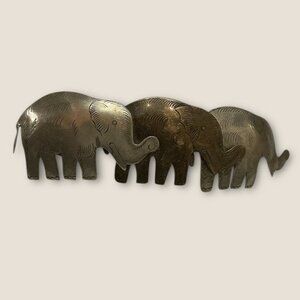 Vintage Elephant Metal Hair Barrette France 4.5" Decorative Engraving Silver & G